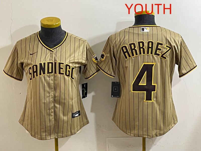 Youth San Diego Padres #4 Arraez Brown Stripe Game 2025 Nike MLB Jersey style 3->youth mlb jersey->Youth Jersey